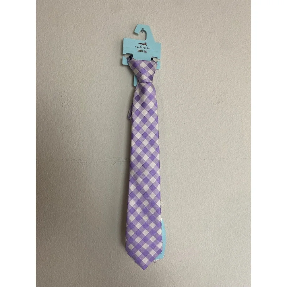 Class Club Purple Gingham Adjustable Boys Silk Tie